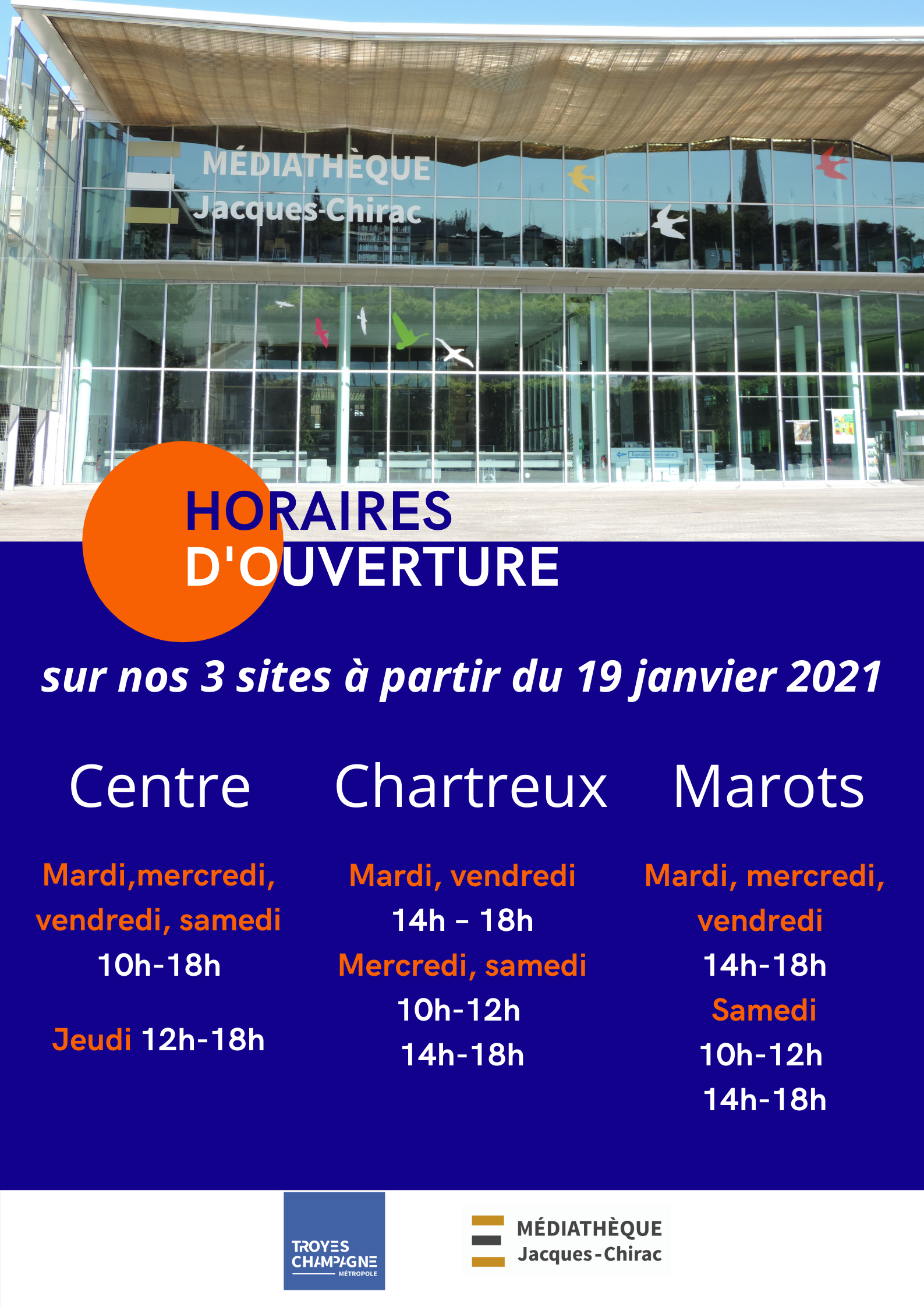 horaires d’ouverture 3 sites